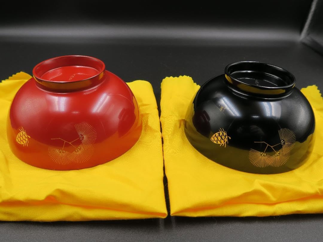 【輪島塗】夫婦椀 松沈金 大向高洲堂 福久勝利作 朱・黒塗 天然木 二客揃 共箱 輪島塗夫婦椀 松沈金 大向高洲堂 福久勝利作 朱・黒塗 天